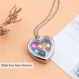 Memory Glass Locket Necklace Set, 2PCS